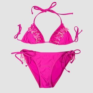 Rip Curl Hot Pink Fringe Triangle Bikini Set Size S